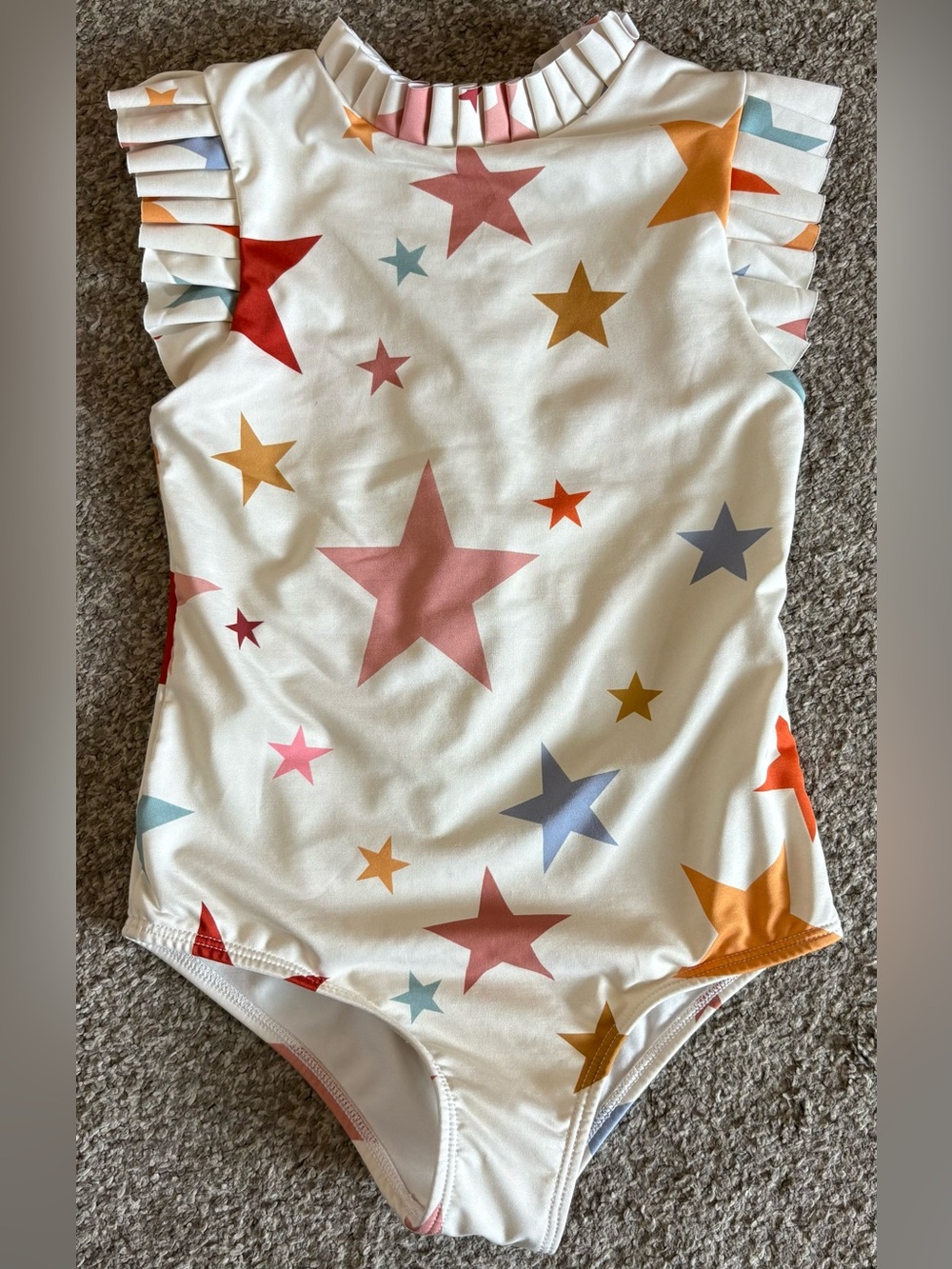 Girls' Star Print One-Piece Swimsuit - White with Multicolor Stars